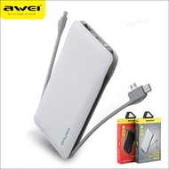 Awei 10000mAh PowerBank with Built in Cable Ultra Thin Power Bank P51K with 4 Output USB Type C Micro USB Lightning