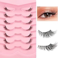 7P-CZ-3D04 Clear Band Half Eyelashes, Cat Eye, 12 mm Short Cat Eye Artificial Eyelashes, Natural Loo