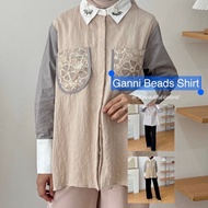 KEMEJA Ganni Beads Shirt | Pearl Hangout Work Shirt by RDH Clothing
