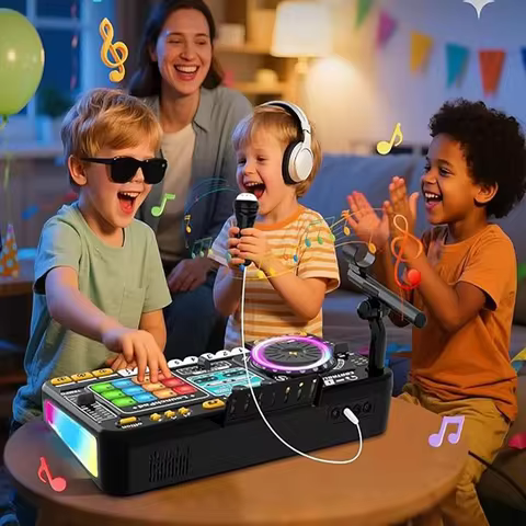 Kid DJ Mixer with Microphone Electronic Piano Keyboard Bluetooth DJ Turntable Controller Musical Ins