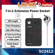 LDNIO SC3412 7in1 Extension Power Socket Power Strip Wall Extension Plug Extension Socket Universal 