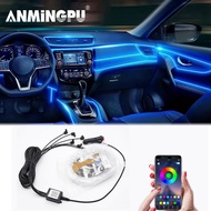 ANMINGPU 6IN1 Car RGB LED Ambient Interior Light with App Control Car Neon Fiber Optic Atmosphere Strip Light Decorative Lamps