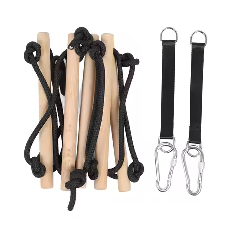 Portable Kids Rope Ladder 5 Steps Kids Wooden Swing Rope Ladder Hanging Ladder for Kids Climbing Gam