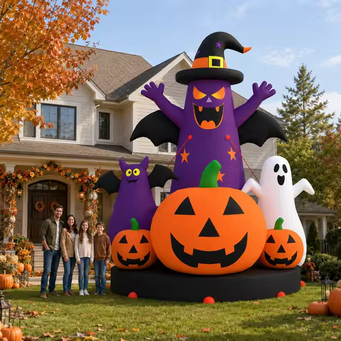 Giant 8m/26ft Inflatable Halloween Pumpkin 3-Story High with Fan - Oxford Cloth Skeleton Man Costume