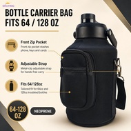 Water Bottle Carrier Sleeve Holder Adjustable Strap 64oz 128oz Front Zip Pocket