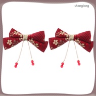 🎀 Set of 2 Red Fabric Iron Hair Clips with Bowknot in Classic Chinese Design 9.5x1.8x0.6in