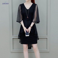 Elegant Black Chiffon V-Neck Party Dress for Women - Plus Size Formal Wedding Ninang Dress - Summer 