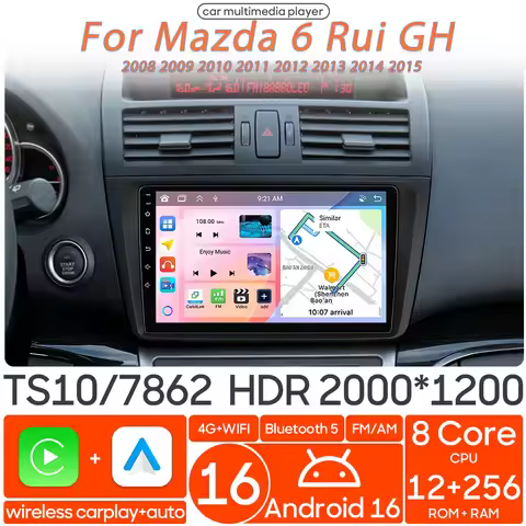 Android 16 for Mazda 6 Rui GH 2008 - 2015 Car Multimedia Player Wireless Carplay Auto Radio Stereo V