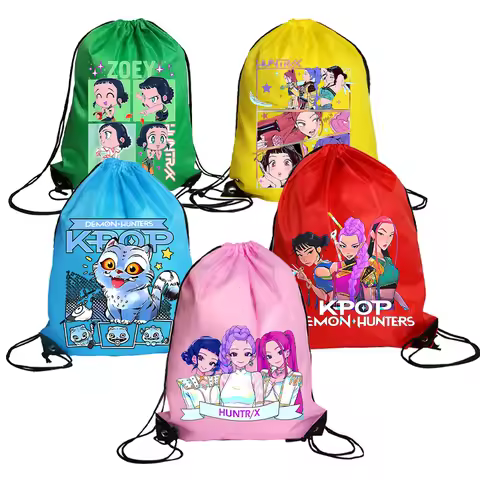 KPop Demon Hunters Movie Drawstring Bag Sports Waterproof Backpack Terylene Bundle Pocket Travel Sto