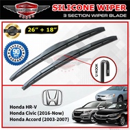 Honda HRV Accord 2003 - 2007 Civic 2016 - 3 Sections Silicone Car Windshield Wiper 18'' + 26'' 1Set 