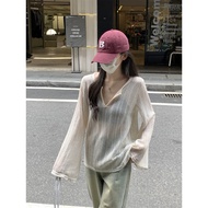 76444 Loose Half-Open Collar Hollow Thin T-Shirt Top