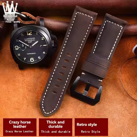 For Panerai Fossil SEIKO TISSOT Watchband Genuine Leather Bracelet male Frosted cowhide Strap Watch 