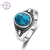 925 Sterling Silver Natural Turquoise Engagement Rings for Women Men Vintage Fine Jewelry Hot Sale Party Ring Gift