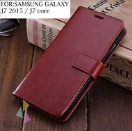 Leather Flip Cover SAMSUNG GALAXY J7 2015 / J7 Core - Wallet Case Kulit - Casing Dompet Case Wallet