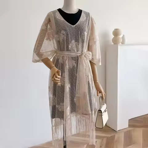 Fashion Muslim Islam Abaya Dubai Shawl for Women New Style Cardigan Summer thin Style Lace Hollow Ta