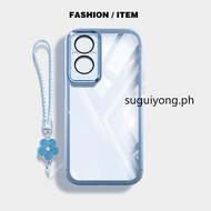 Casing Oppo F21 Pro A96 Reno8 Reno7 4G 5G Reno7 Z Reno8 Z 透明带保护硅胶软壳彩色Shockproof手机套可爱带花挂绳Cover HYRHY0
