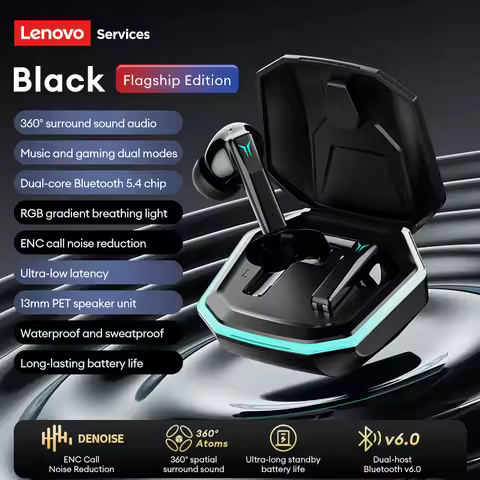 NEW Lenovo GT105 Gaming Headphones Bluetooth 6.0 Wireless Earphones RGB Lighting Esports Earbuds Ult