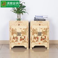 New Chinese Style Bedroom Nightstand Solid Elm Wood Simple Storage Cabinet Luxury Furniture Side Cab