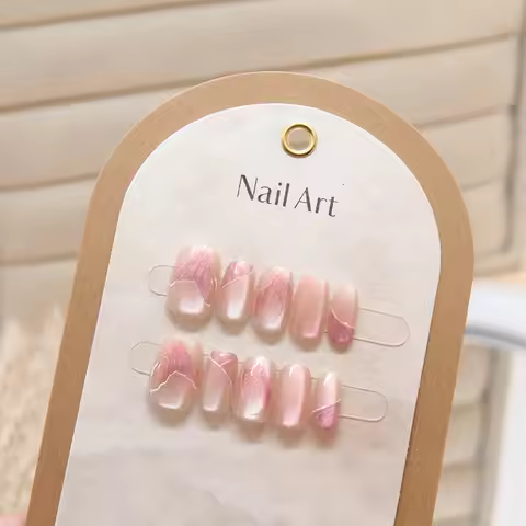 10pcs Pink/Purple Mermaid Cat's Eye Short T Short Ballet Square Head Press on Nails False Nails with