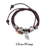 Leaf Hand Men Style Unique Retro Multi-Layer Hand-Woven Leather Bracelet Simple Jewelry Jewelry 8.88
