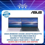 ASUS ZENBOOK UX425E-AKI427TS/477TS-I5-1135G7/8GB/512GB M.2/OFFICE H&S/14.0" FHD/WINDOWS 10(PINE GREY
