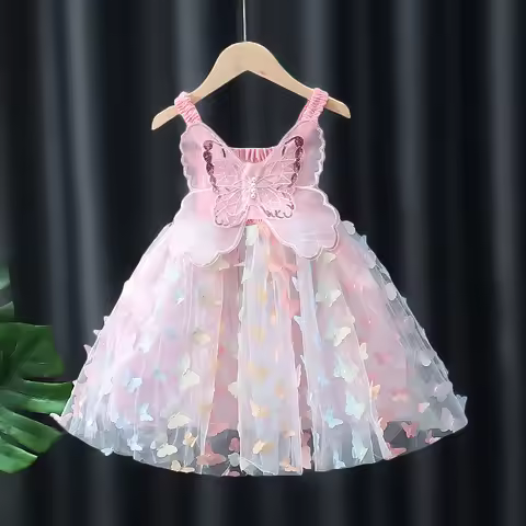 Baby Girl Dress Summer Butterfly Wings Halter Dazzle Style Puffy Girl Kid's Dress Cute Gorgeous Baby