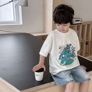COD 2026 Pure Cotton Boys Short-Sleeved Children's Clothing Summer White T-Shirt 2025 New Style Medi
