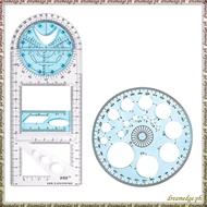 [S D K G] 2 Pcs Multifunctional Geometric Ruler Plastic Circle Drawing Tool Drafting Templates Clear