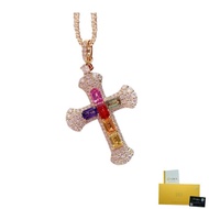 With Gra Certificate- 18K Gold Cross Pendant Rainbow Gem Candy Colorful Crystals Necklace