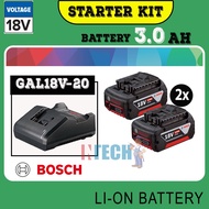 BOSCH STARTER KIT C/W 2 PCS 18V 3.0Ah BATTERY & 1 NOS GAL18V20 CHARGER