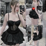 Super luxurious 2-piece lace top + 2-layer skirt set, luxurious women's skirt set with sexy Korean s