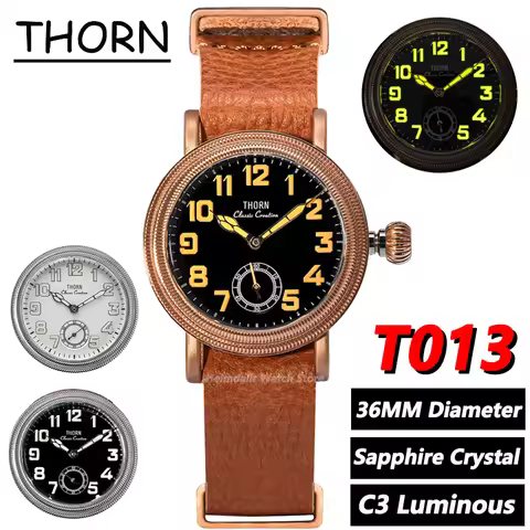 THORN T013 Vintage Pilot Watch Sapphire Bubble Glass ST1700 Movement Luminous 5Bar Waterproof 36MM M