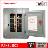 America Panel Box for 2 Pole Plug-In Circuit Breakers - 6 Branches (8 Holes)