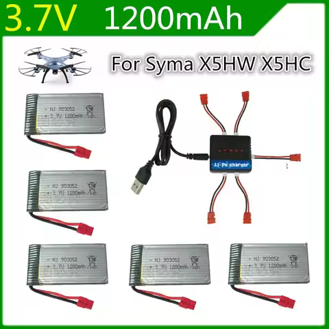 New Syma X5HW Syma X5HC RC Quadcopter Battery Ultra-high Capacity 3.7V 1200mAh Lipo Battery and 5 in