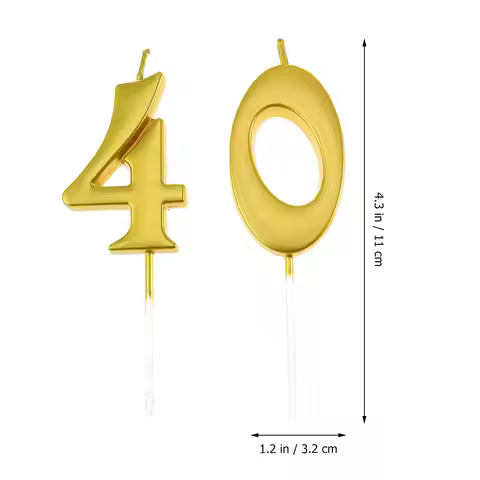 2Pcs Birthday Number 40 Candles Golden Paraffin Made Cake Decoration Ideal for 40Th Birthday Wedding