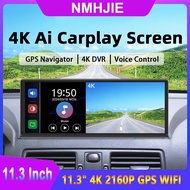 4K Dash Cam 11.3" Car DVR Video Recorder Camera Carplay & Android Auto Smart Player GPS Navigation D