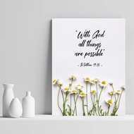 Matthew _With God All Things Are Possible Bible Verse Quote Wall Art Unframed Yellow Daisies Botanic