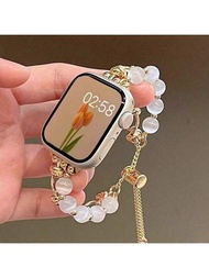 1入金色女性時尚可調節珠鍊手鍊手錶帶,可用於apple Watch 38/40/41/42/44/45/49mm手錶帶,適用於apple Watch Ultra 9/8/7/6/5/4/3/2/1/se