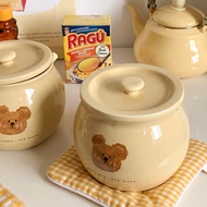 [Invoicing] Emo Bear Seasoning Jar High Temperature Resistant Ceramic Jar Thickened Ceramic Lard Jar