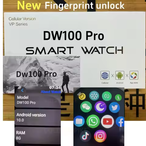 New DW100 Pro Android Smart Watch Fingerprint recognition control Smartwatch 128GB Storage Rom Free 