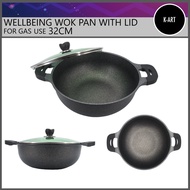 K-ART Wellbeing 32cm Wok Pan with  glass cover FOR GAS USE