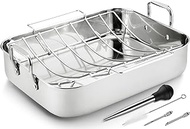 JY COOKMENT Roasting Pan with Baking Rack, 16.5 Inch Stainless Steel Turkey Roaster Pan with Turkey Rack,Turkey Baster. Turkey Roaster Pot, Broiler Pan Great for Turkey, Chicken, Ham, Vegetable