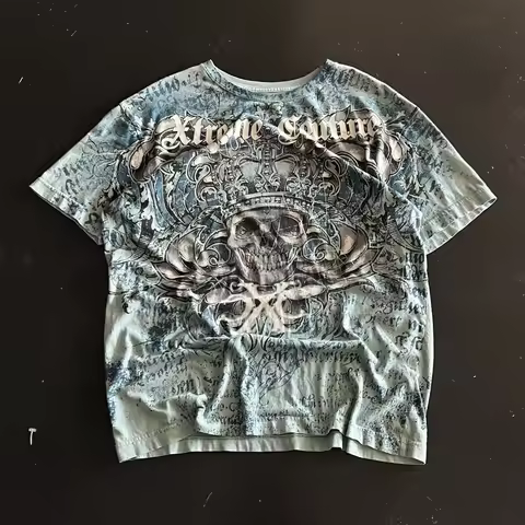 Xtreme Couture MMA Y2K All over Print Short Sleeve Men's T-Shirt Black/White Streetwear Vintage Hip 