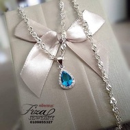 rantai loket blue aqua cz silver 925, rantai labuh dan loket biru aqua perak 925, silver925 blue aqu