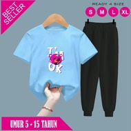 Jogger pants set, children's t-shirt, mitif iam ok teddy, ages 5-15 years