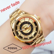 【100% Original】✁❀Fossil stainless steel waterproof fashion watch for men women gold jewelry relo cou