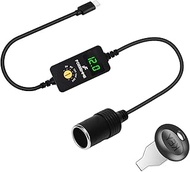 F FOREEMME USB C Male to 5V 9V 12V 15V 20V Car Cigarette Lighter Socket Female Converter Cable, PD T