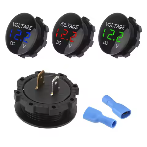 1pcs DC 5-48V LED Mini Round Waterproof Voltmeter Car Marine Motorcycle LED Digital Volt Tester Mete