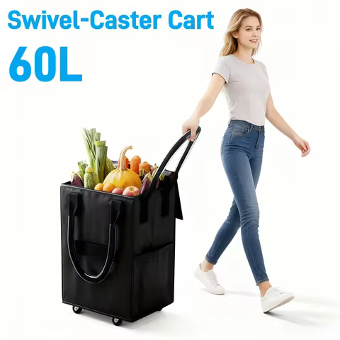 360° Swivel Wheel Shopping Cart Bag， Portable Grocery Trolley Foldable Travel Laundry Luggage Cart f