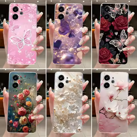 For Realme GT Neo 6SE, GT Neo 6, GT6, GT 6T Case Clear Fashion Butterfly Flower Soft TPU Phone Cover